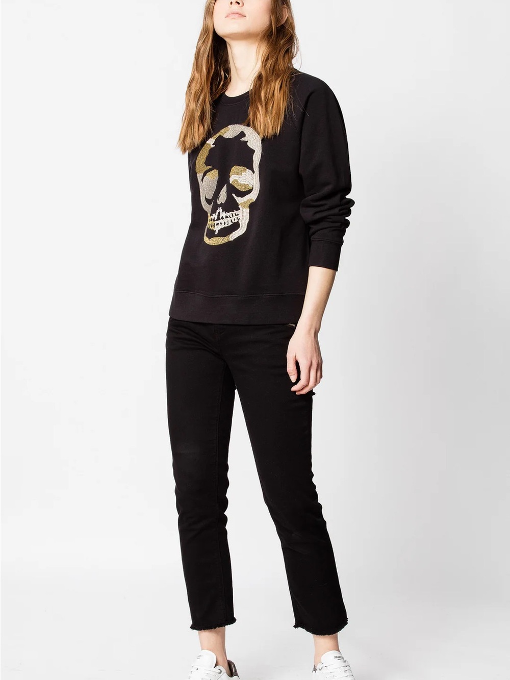 Zadig & Voltaire Black Crewneck Sweatshirt with Gold Skull